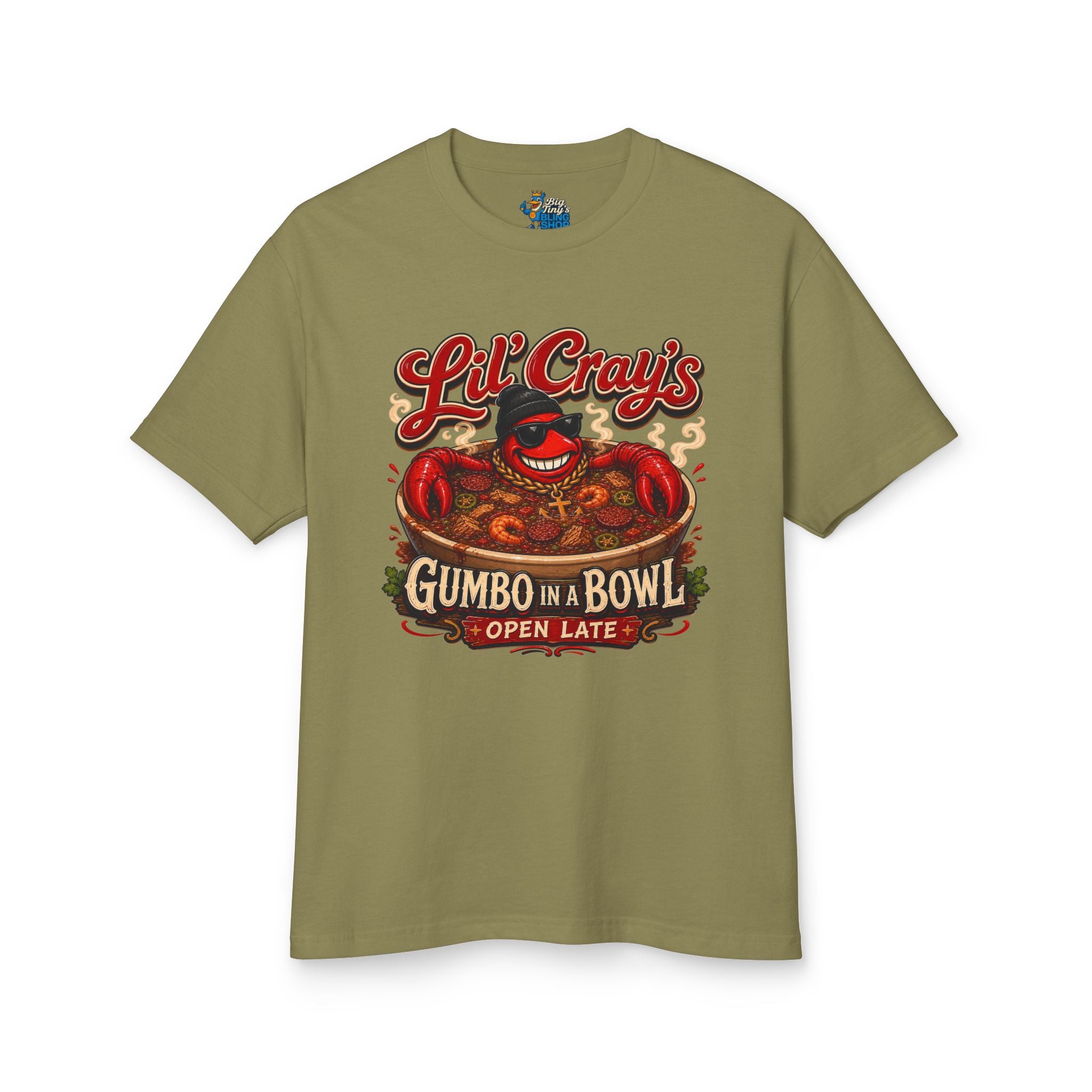 Big Tiny’s Crew 100% Cotton T Shirt feat. ‘Lil Cray’s’ Gumbo in a Bowl