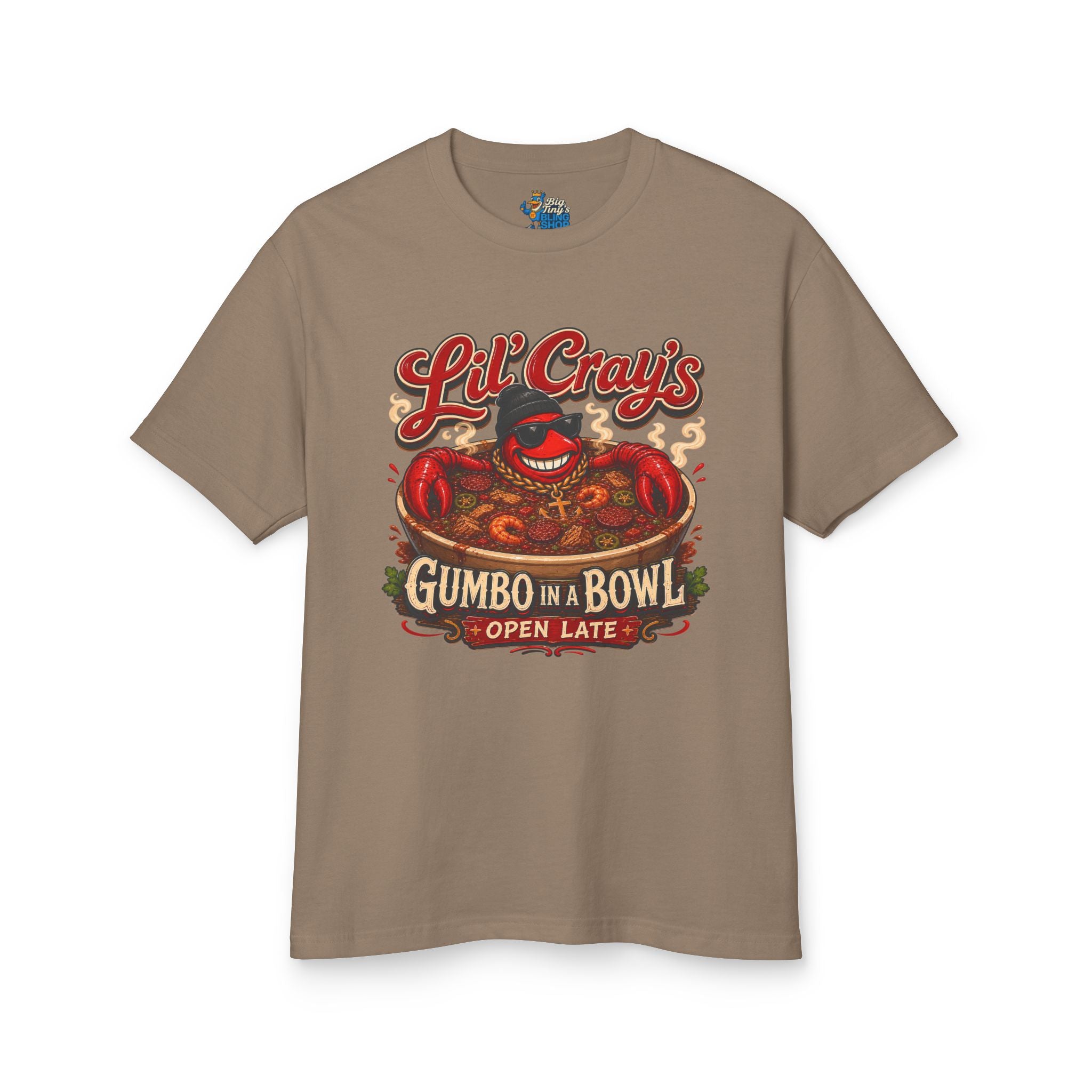 Big Tiny’s Crew 100% Cotton T Shirt feat. ‘Lil Cray’s’ Gumbo in a Bowl