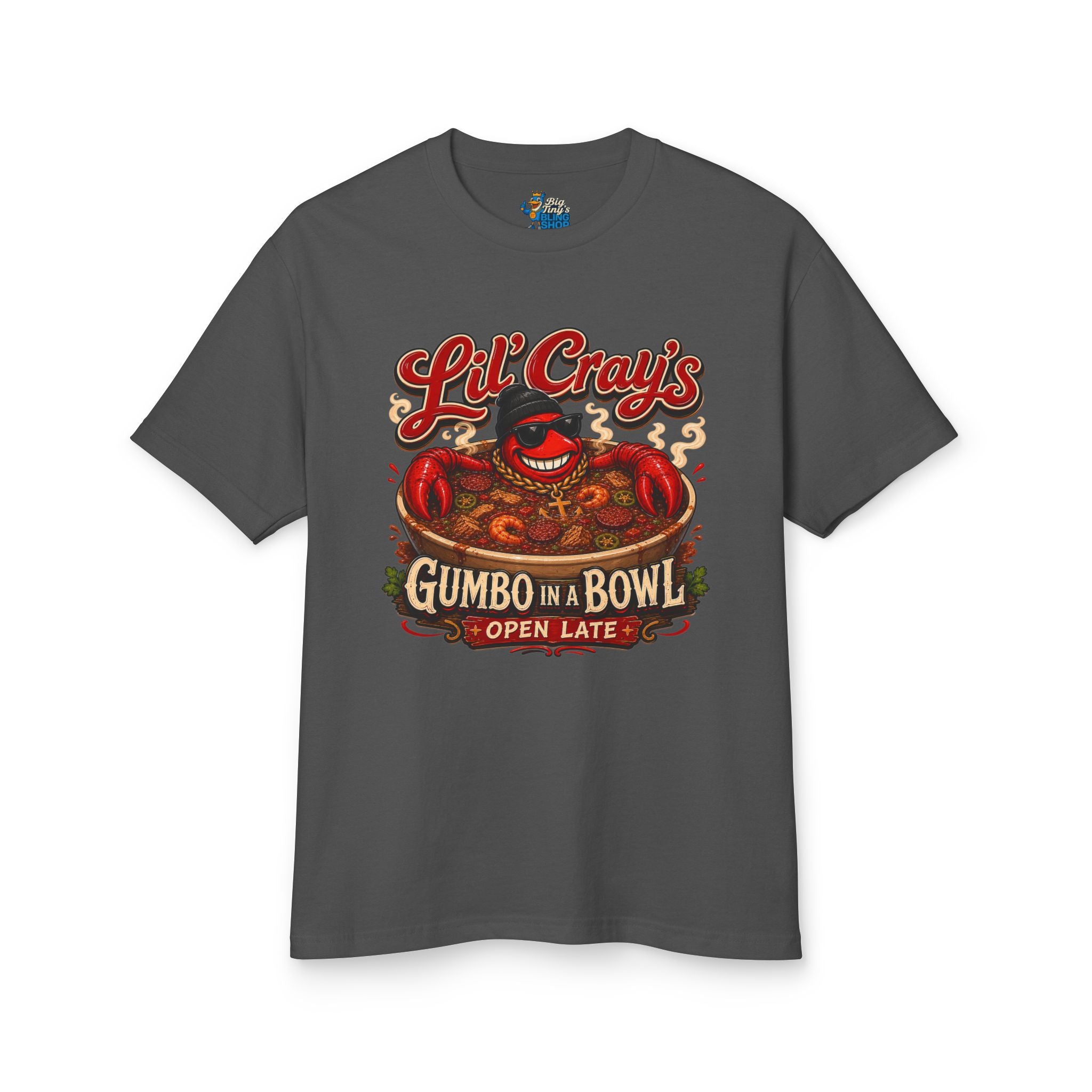 Big Tiny’s Crew 100% Cotton T Shirt feat. ‘Lil Cray’s’ Gumbo in a Bowl