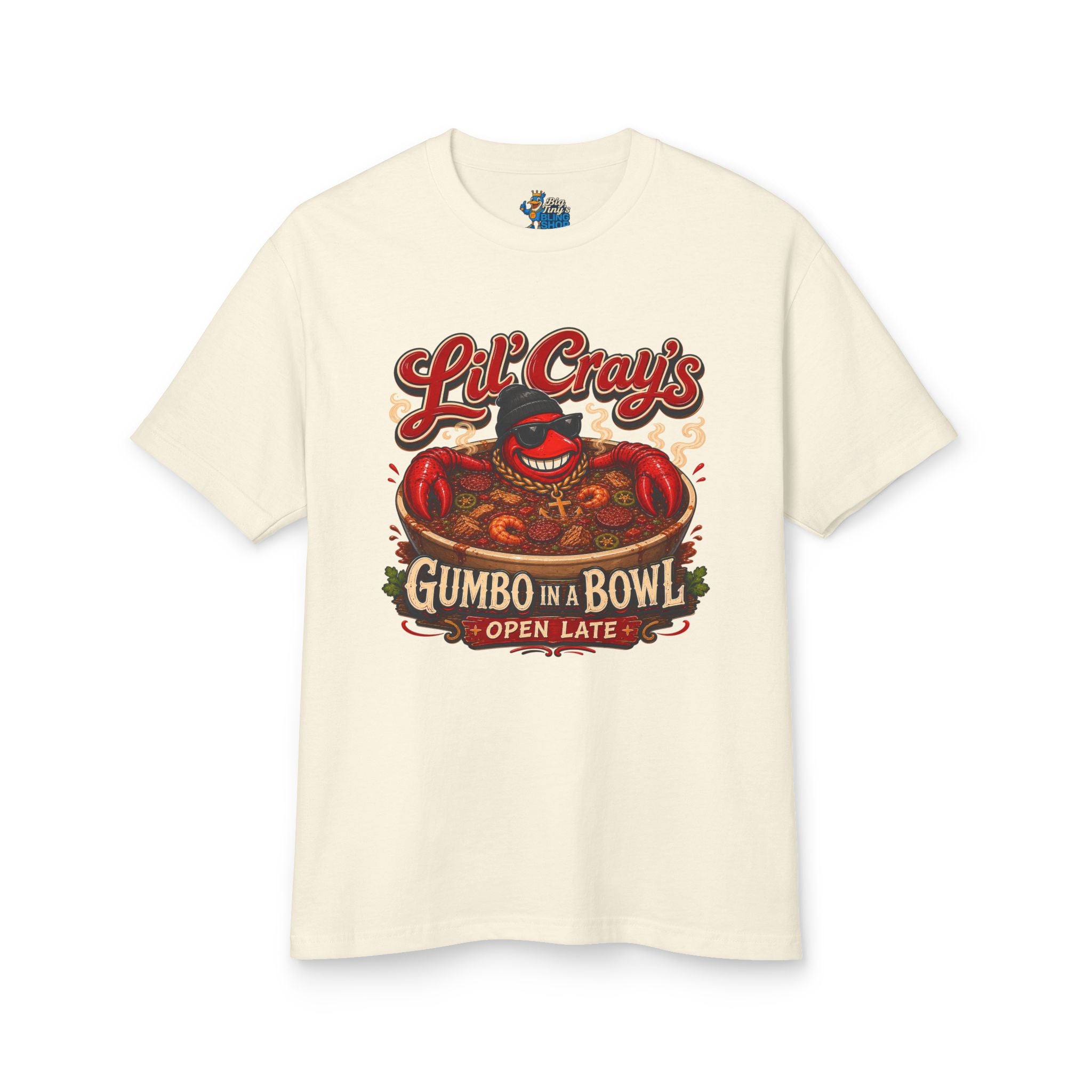 Big Tiny’s Crew 100% Cotton T Shirt feat. ‘Lil Cray’s’ Gumbo in a Bowl
