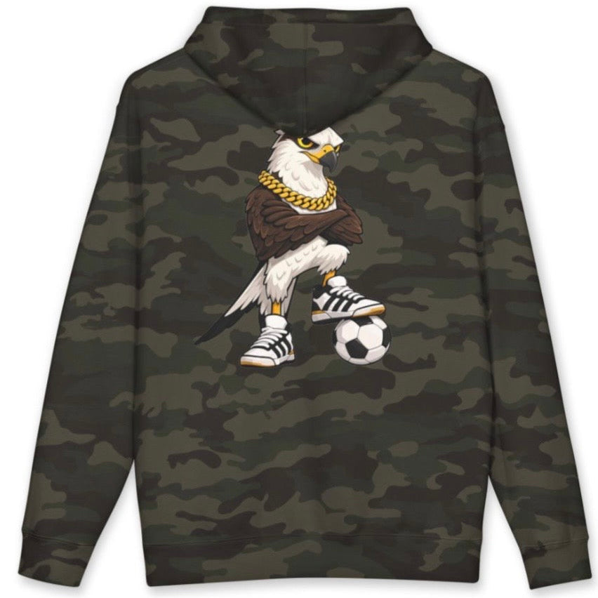 Big Tiny's Crew Hoodie with Gold Chain and Soccer Ball  Featuring 'Striker' the Swallow Tailed Kite